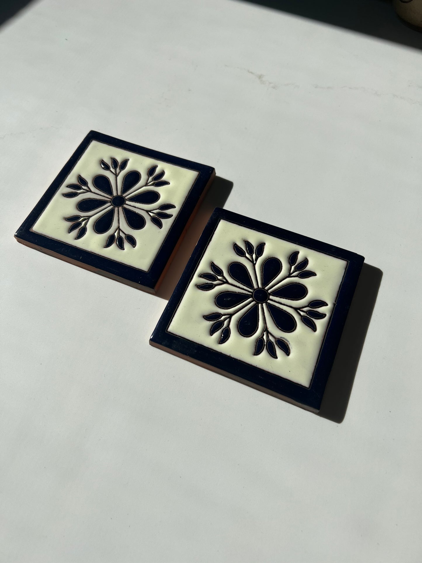 Vintage Azulejo Coasters: Navy Magnolia - 2 Count