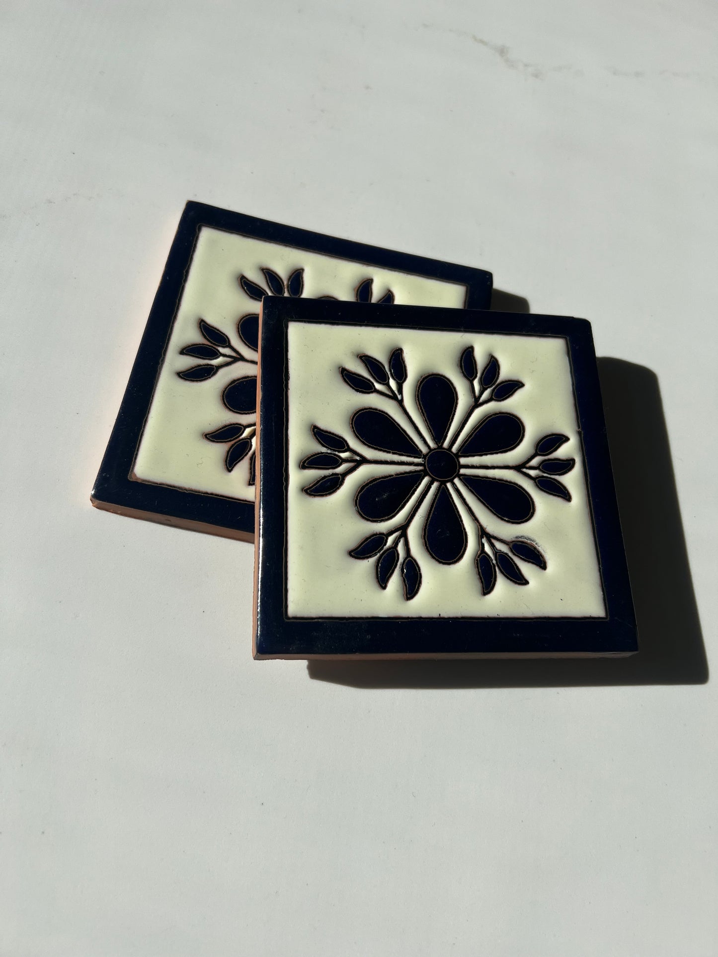 Vintage Azulejo Coasters: Navy Magnolia - 2 Count